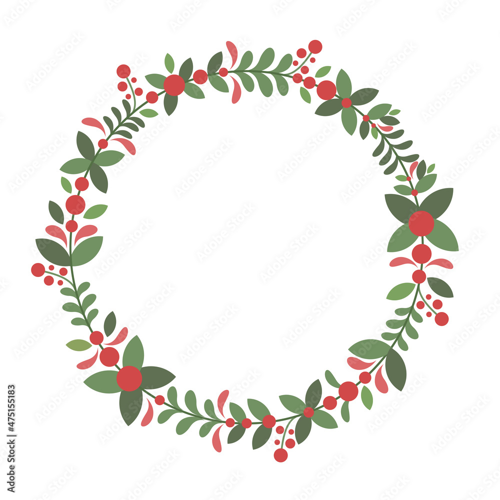 Christmas wreath with red berry and green leaf Christmas wreath with red berry and green leaf