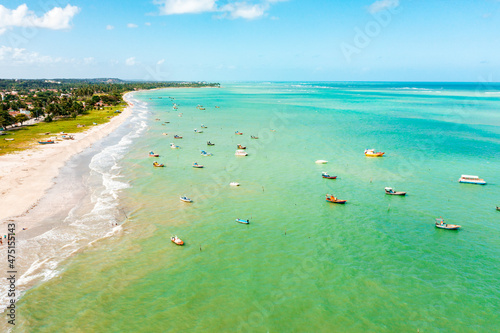 aerial image with drone of the beach in alagoas, brazil photo