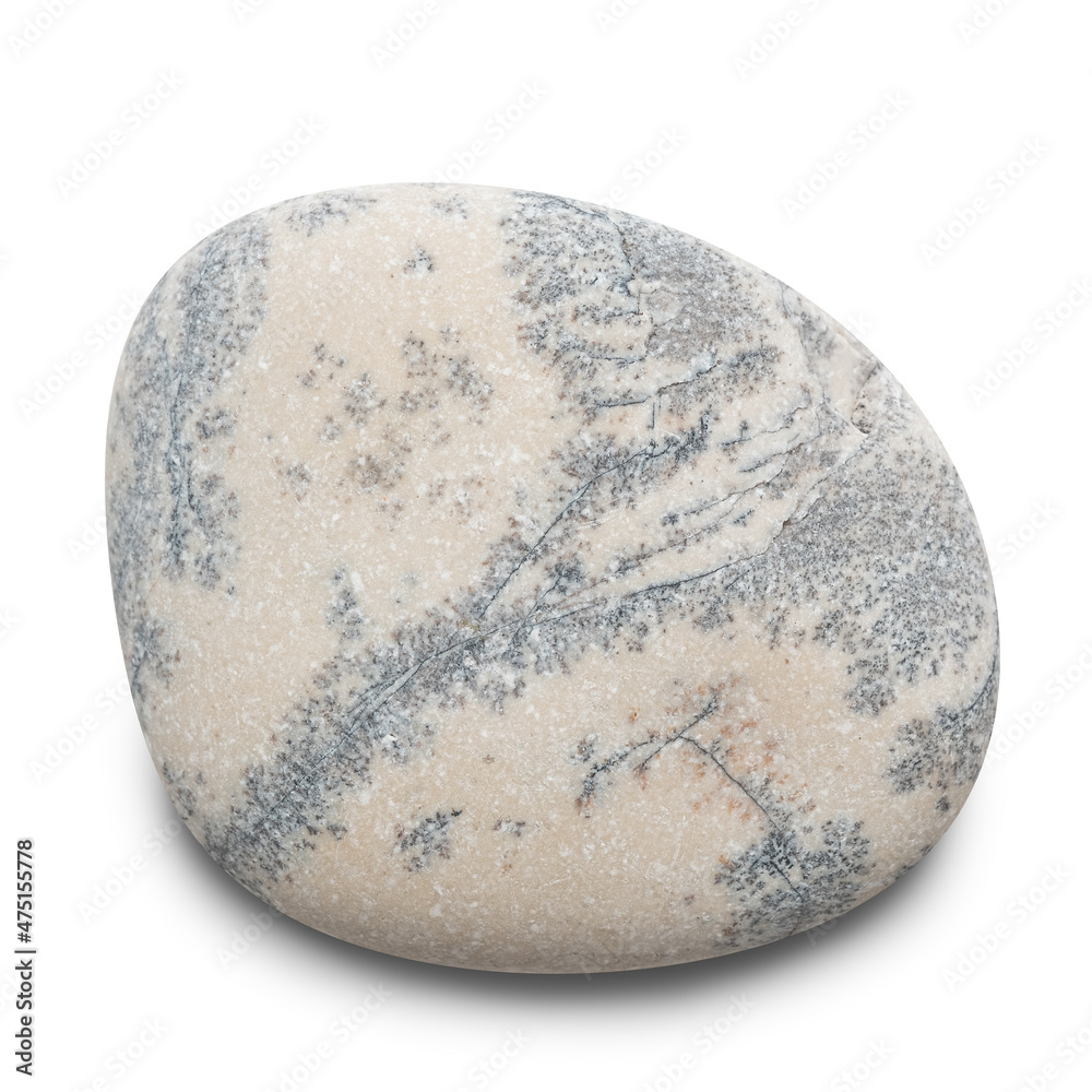 Obraz premium Pebble. Smooth gray sea stone isolated on white background with shadows, clipping path for isolation without shadows on white