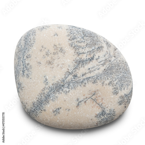 Pebble. Smooth gray sea stone isolated on white background with shadows, clipping path for isolation without shadows on white