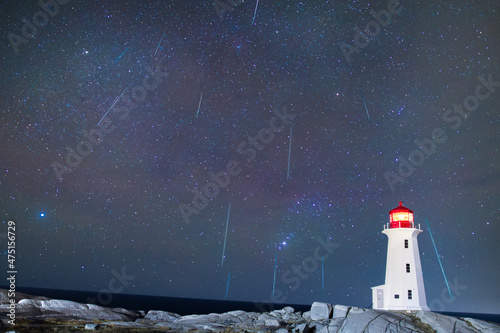 Fototapeta Naklejka Na Ścianę i Meble -  Geminids Meteor Shower over a lighthouse