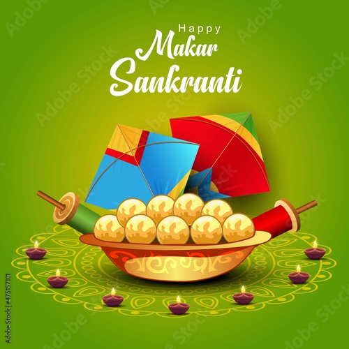 Indian festival Happy Makar Sankranti poster design with group of colorful kites. vector illustration design.