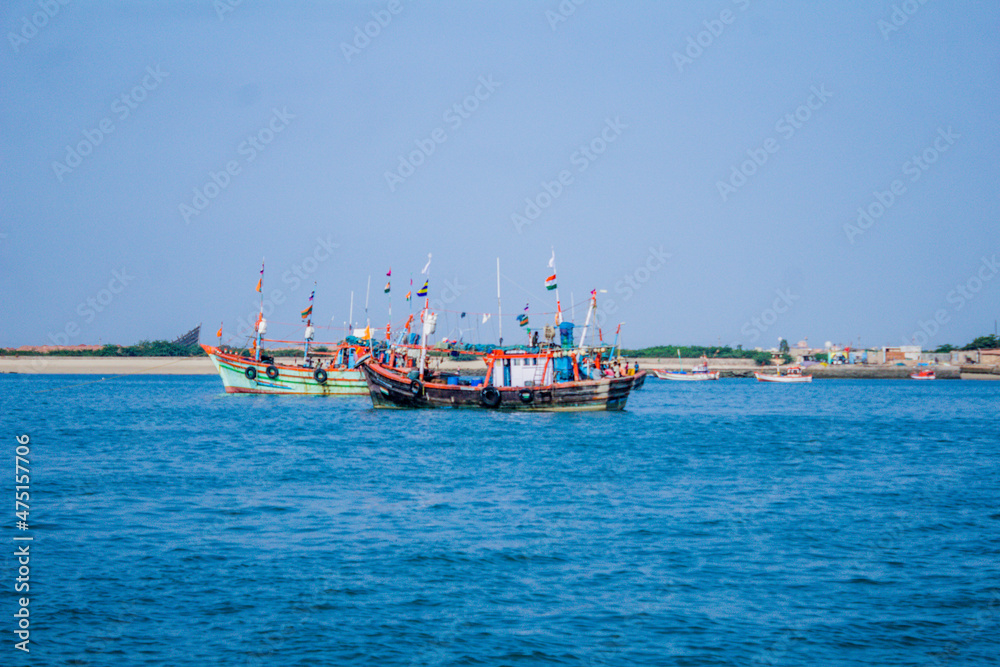 Boats sailing in Bet dwarka 