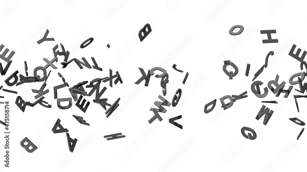 Black alphabets on white background.
3D abstract illustration for background.
