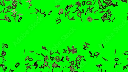 Brass alphabets on green chroma key background. 3D abstract illustration for background.