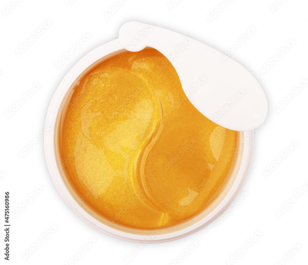 Hydrogel golden cosmetic eye patch jar. Cosmetic product for skin. patches under the eyes. collagen mask