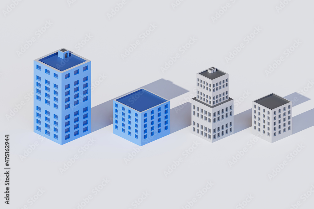 Set of modern isometric buildings and plants for sites and games , urban buildings and construction, Isometric city concept - 3D render illustration