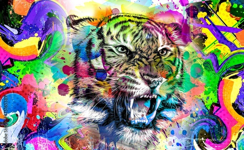 tiger head with creative colorful abstract elements © reznik_val