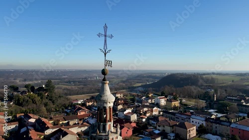Aerial Drone . Landscape on the Bell Tower of Marano Ticino photo
