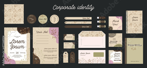 Corporate identity for a company or event, celebration. Vector template. Floral design.