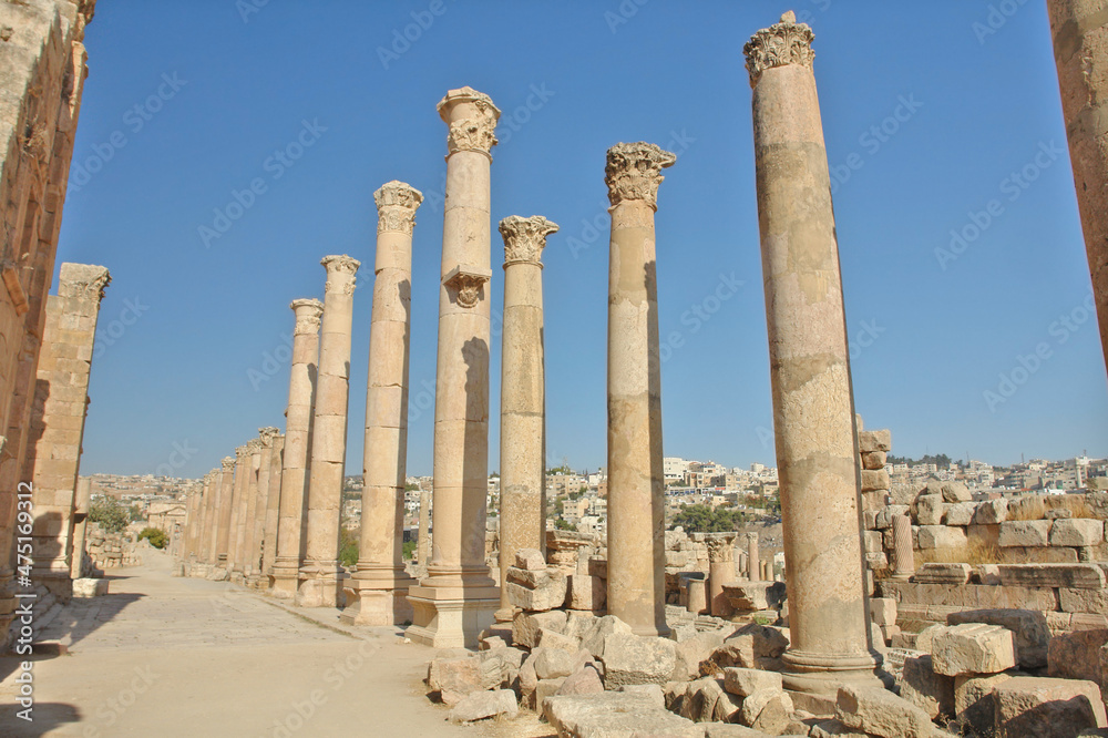 Cardo main  Street in the ancient Roman city of Jerash, now Jordan 