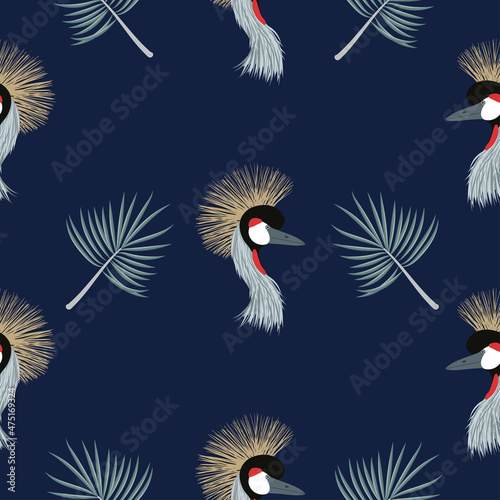 Картината върху платно Seamless grey crowned crane bird pattern.