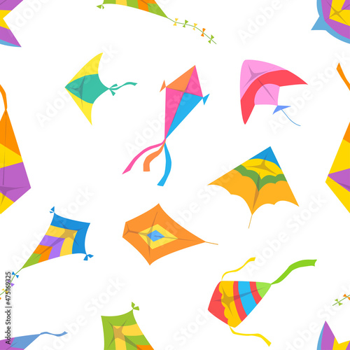 Seamless pattern with a kite. Outdoor entertainment concept. Vector cartoon illustration.