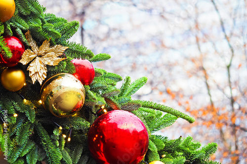Christmas tree with decorations and lights, detail Christmas tree