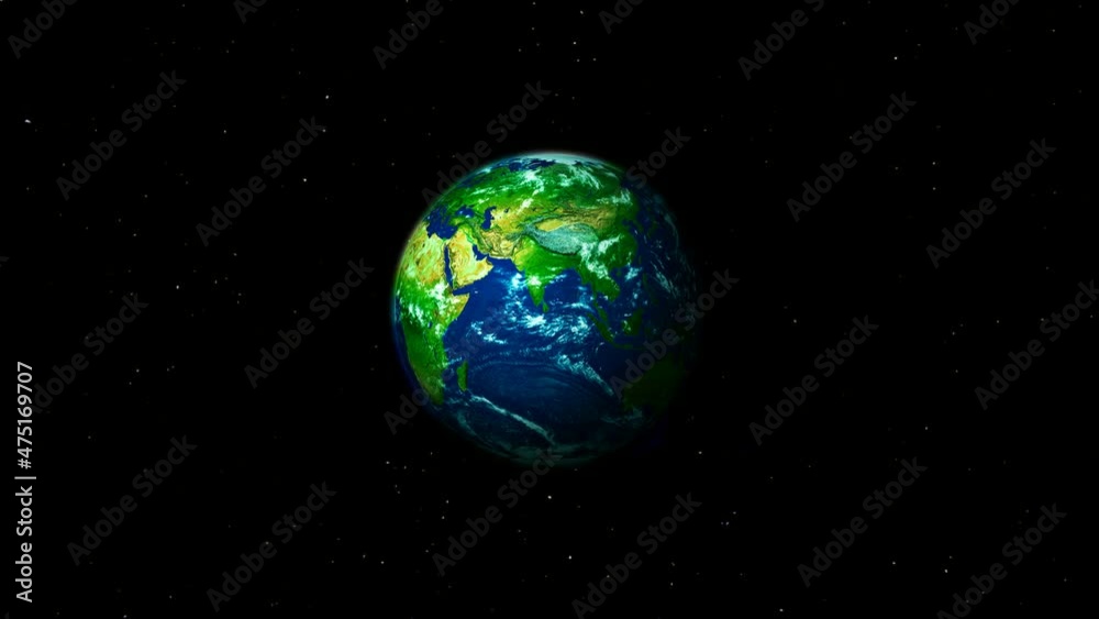3d rotated zoom in realistic planet earth in star background vp