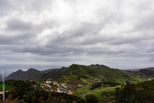 Jardina viewpoint, Tenerife, Canary Islands. Panoramic landscape. Villages in the background.