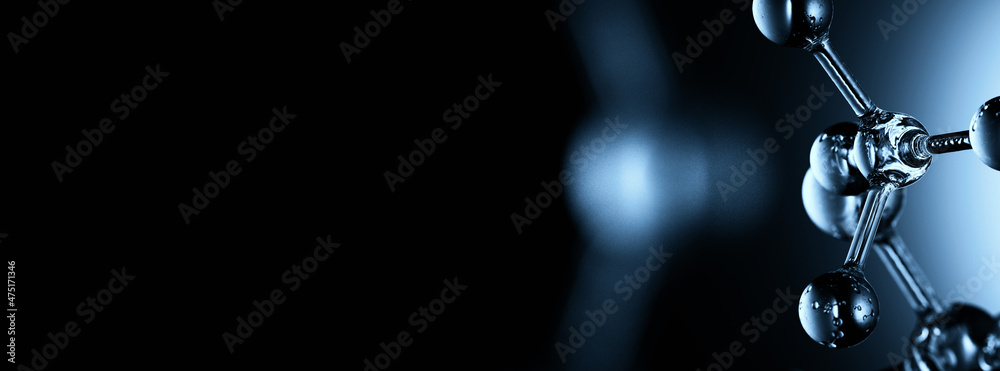 Molecule in blank blue wide background