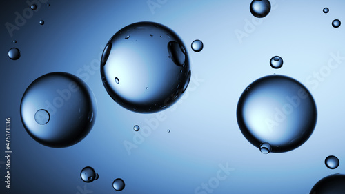 Clear blue bubbles flow copy space background