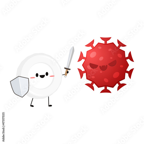 White blood cell and bacteria character design. White blood cell on white background. Covid 19. Omicron new strain variant of coronavirus.