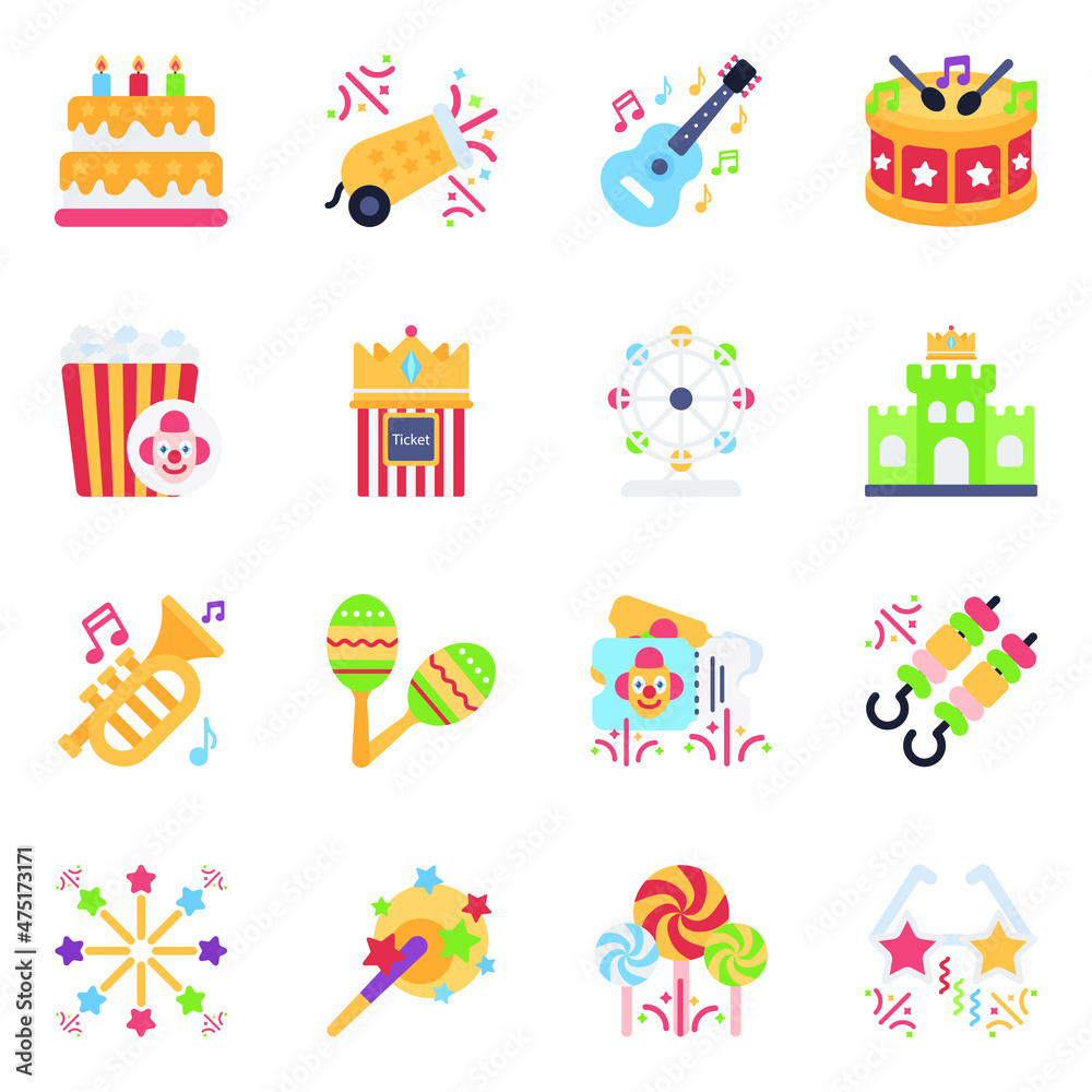 Pack of Party and Celebration Flat Icons

