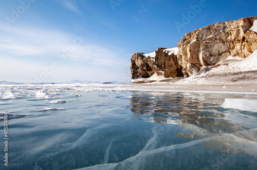 rock on the ice Baikal lake