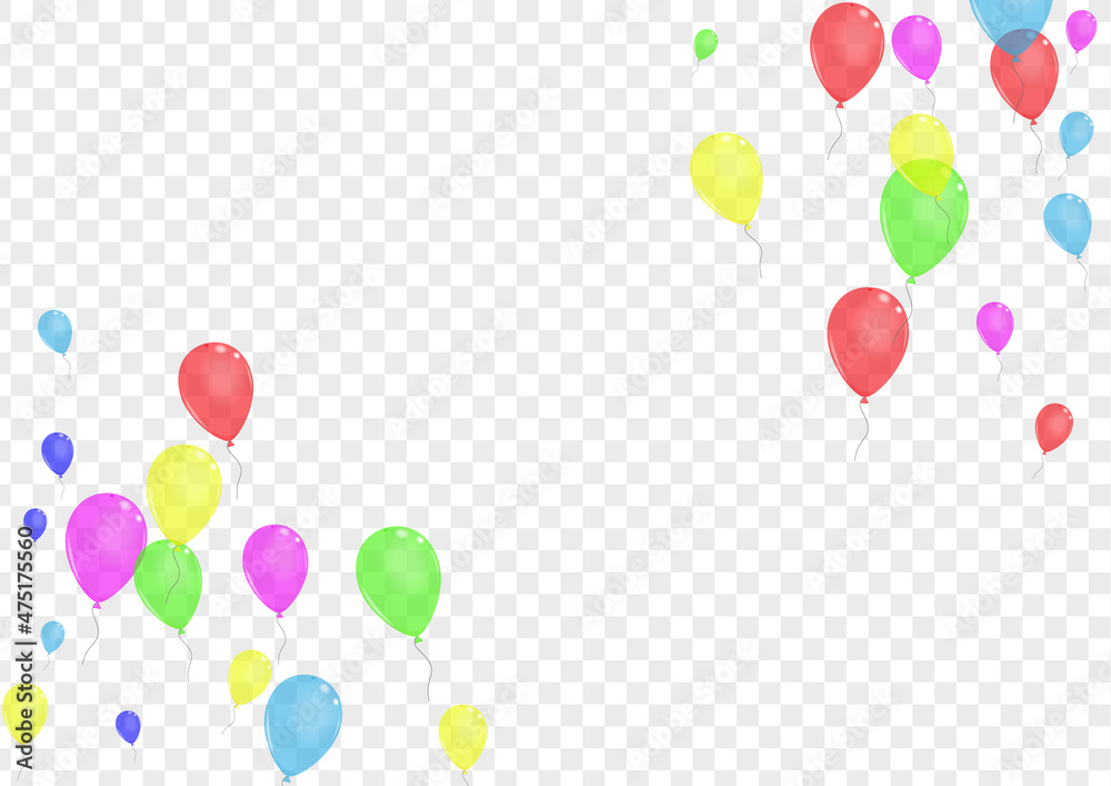 Blue Balloon Background Transparent Vector. Balloon Glitter Design. Bright Jubilee. Red Baloon. Surprise Congratulation Template.