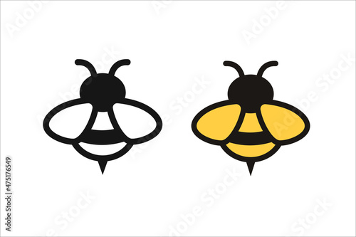 Black and yellow honey bee simple silhouette flat icon isolated on white. Summer pictogram in black and white. vector illustration eps10