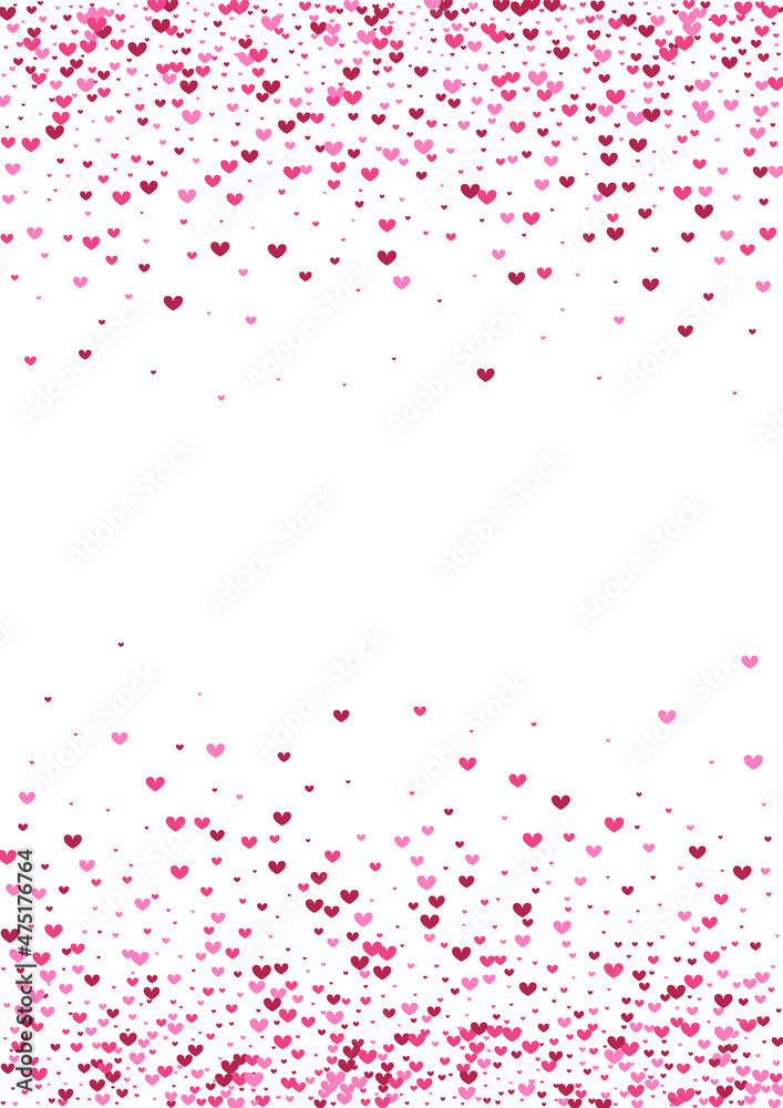 Red Splash Confetti Texture. Purple Scatter Frame. Pink Heart Honeymoon. Rose Marry Background. Symbol Illustration.