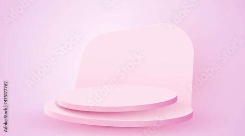 Abstract scene background. Cylinder podium on pink background. Product presentation, mock up, show cosmetic product, Podium, stage pedestal or platform.