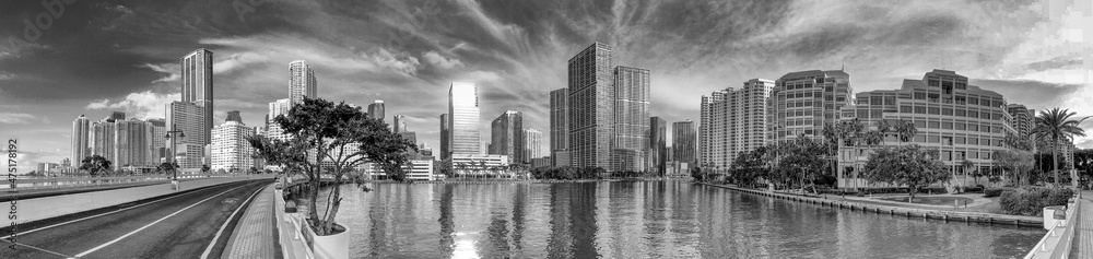 Downtown Miami at sunrise from Brickell Key, Florida. - Panoramic view