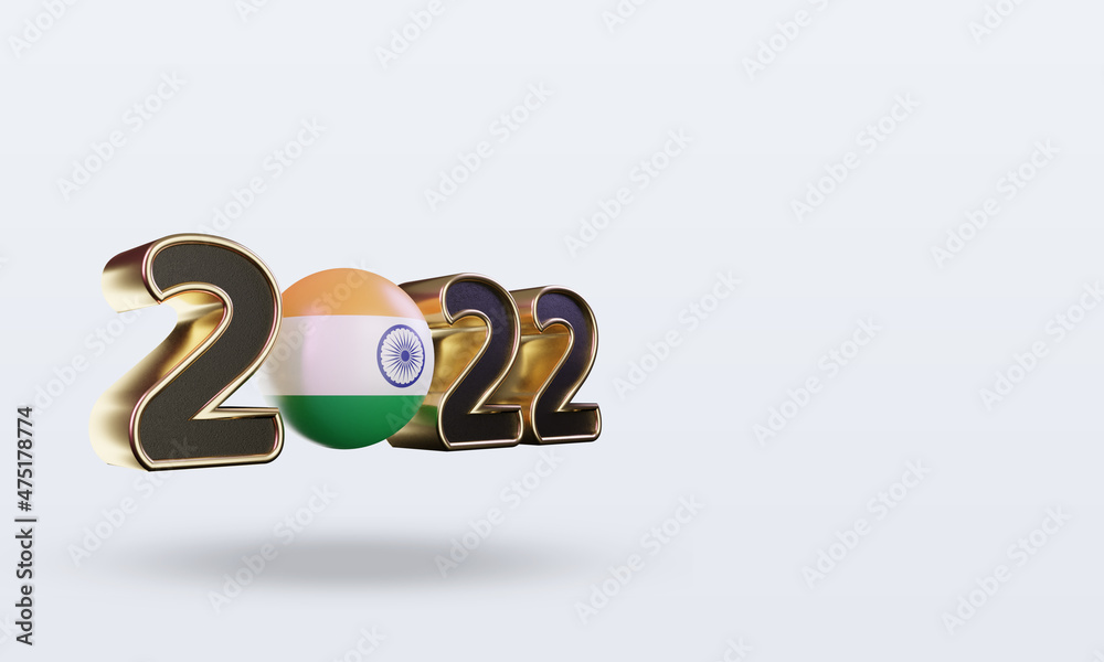 3d text 2022 India flag rendering left view 3d text 2022 India flag rendering left view