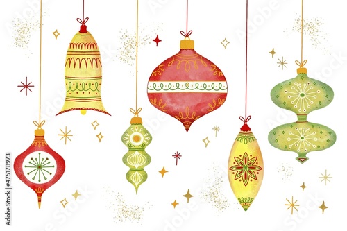 watercolor christmas ball ornaments vector design illustration