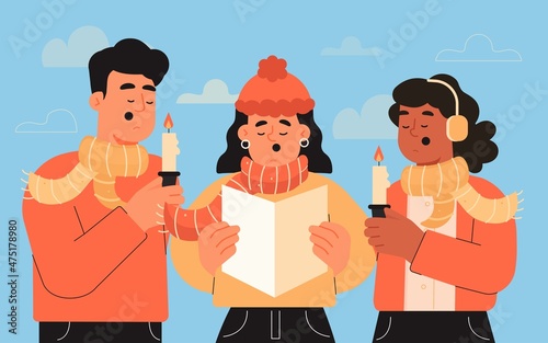 choir people singing christmas carol vector design illustration