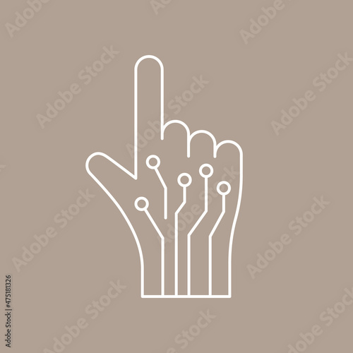 Artificial intelligence and machine learning line icon. Robotic hand. Simple thin outline pictogram. AI concept. Innovative robotic technology element. Cpu,cloud. Editable stroke vector illustration