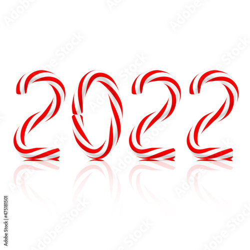 New year date made from Christmas candy on white