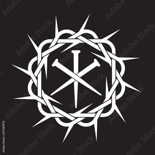 image of jesus nails with thorn crown isolated on black background