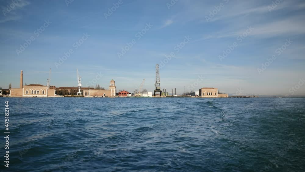 Venice, Italy - Public transport in the Venice lagoon, Boat tour through the canals and historic monuments of the lagoon city Venice, Italy - Public transport in the Venice lagoon, Boat tour through the canals and historic monuments of the lagoon city
