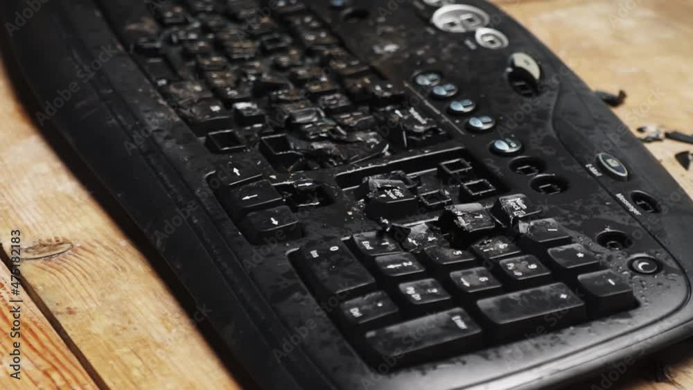 Hammer hitting computer keyboard. Damage keyboard. Broken office ...