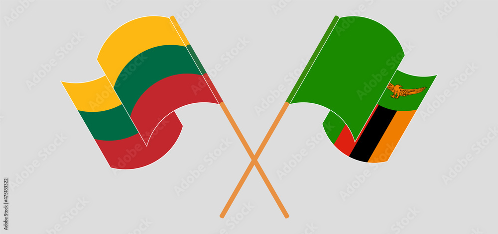 Crossed and waving flags of Lithuania and Zambia Crossed and waving flags of Lithuania and Zambia