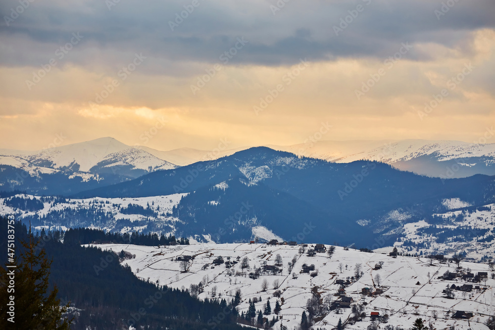 winter view of the city in the carpathians