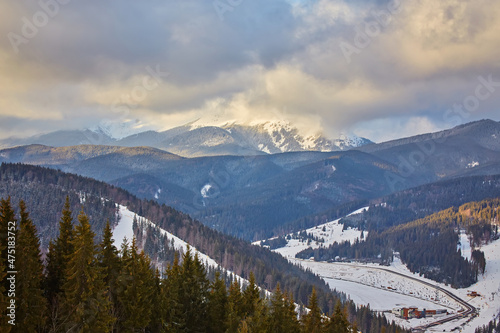 Beautiful view of Carpathian mountain ski resort