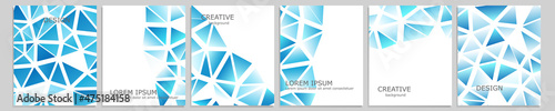 Set of vector cover notebook design. Abstract blue minimal triangles halftone template design for notebook paper, copybook brochures, book, magazine. Planner and diary cover for print