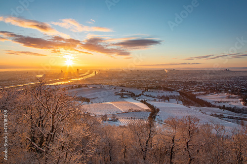 Vienna in Austria. Snow covered city during winter.