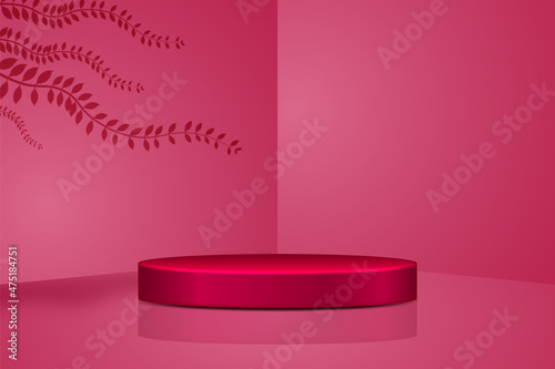 Pink and claret red studio background with product display podium
