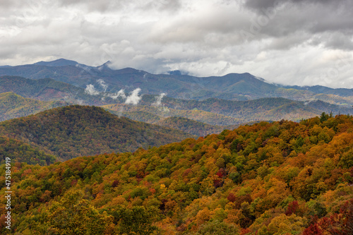 Autumn landscapes along the Blue Ridge Parkway in North Carolina  USA