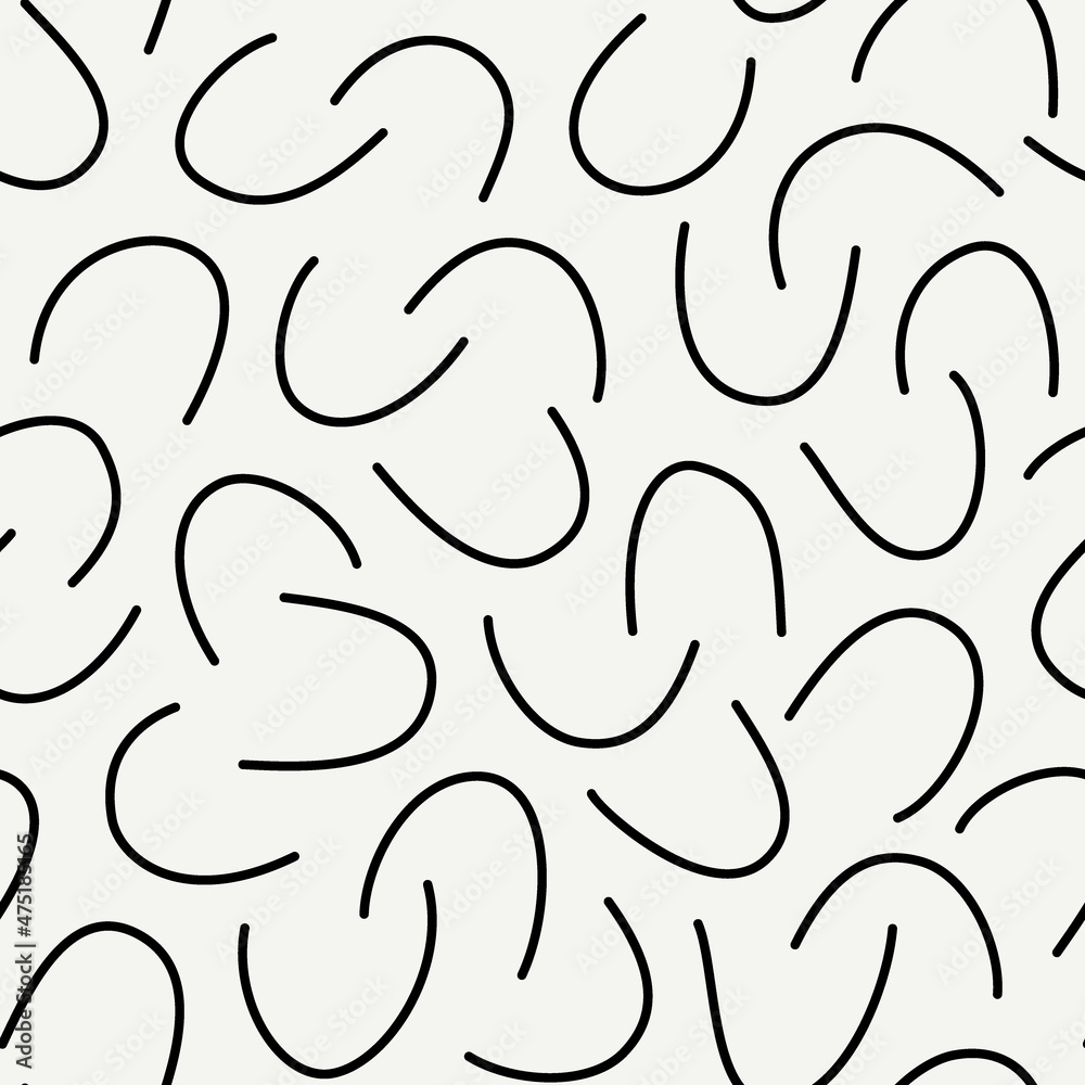 Sketched linear seamless pattern. Organic, natural abstract wallpaper. Minimalist design background. Freehand irregular curve lines motif print. Modern simple minimal ornament