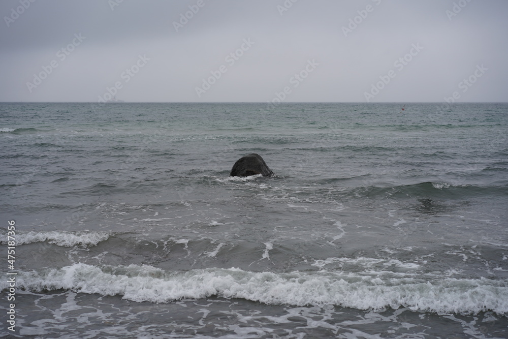 Fototapeta premium Findling in der Ostsee bei Warnemünde