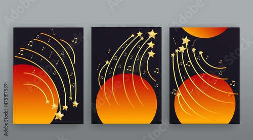 Music Festival night show poster, Cinema and Theatre hall with seats velvet curtains. Shining light bulbs vintage and luxury flyer, glowing spotlights vintage