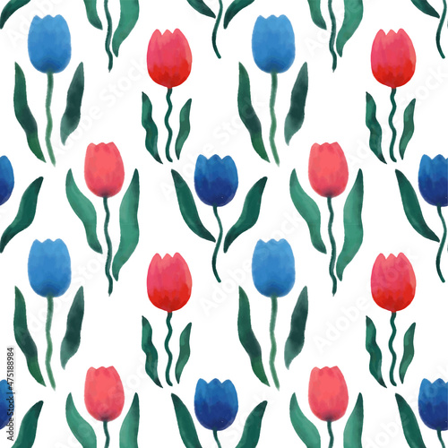 Watercolor seamless pattern with tulips on a white background. Vector illustration