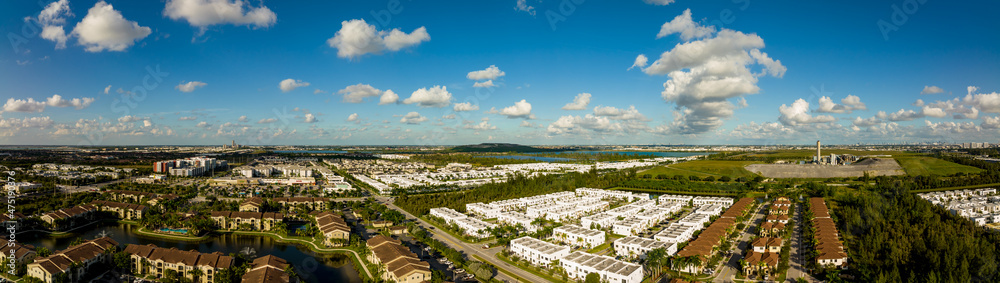 Aerial panorama housing neighborhoods Doral FL